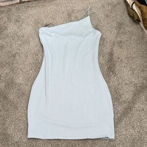 Divided One Shoulder Light Blue Dress